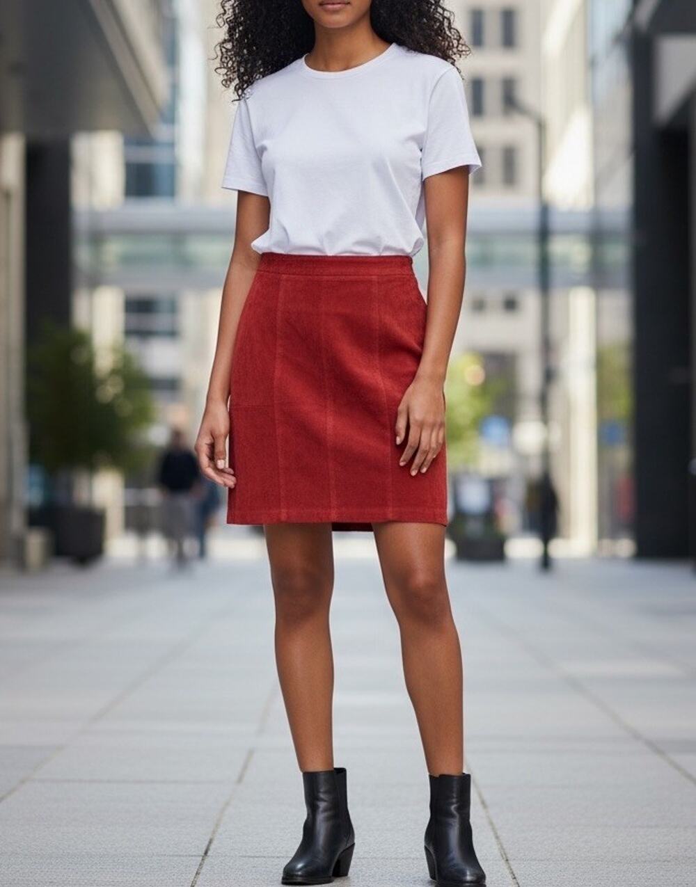 VTG Red Suede Pencil Skirt Y2K Retro Chic Career Office Wardrobe Staple Sz 8